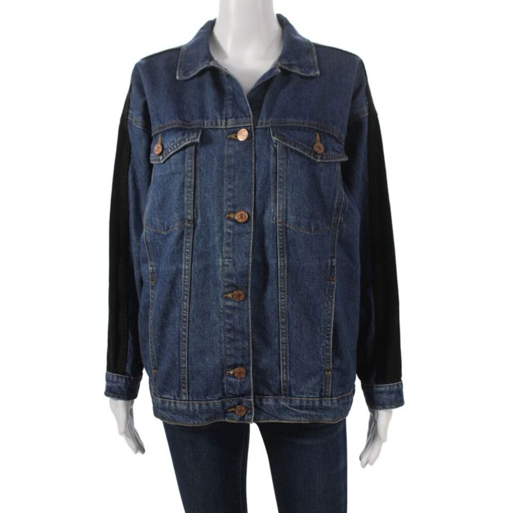 Monki Womens Blue Basic Jacket 100% Cotton Button Long Sleeve Size XS